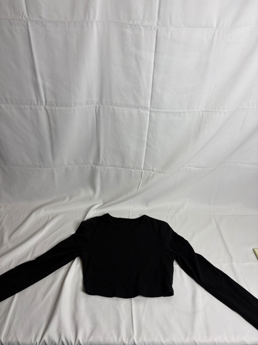 Shein Basics Knit Long Sleeve Solid Black Scoop Neck Crop Top Size Small